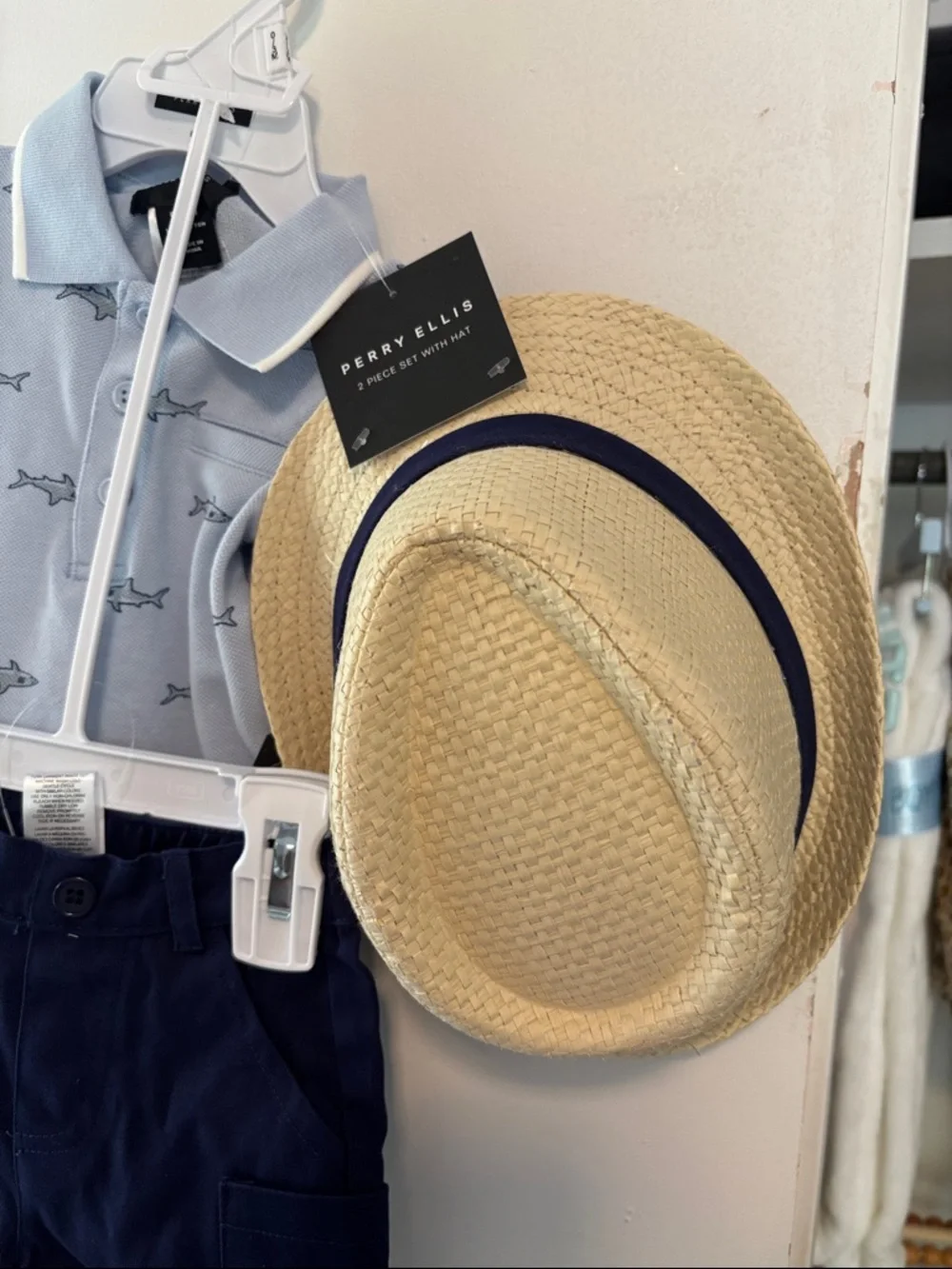Perry Ellis Light Blue Shark Polo with Navy Shorts